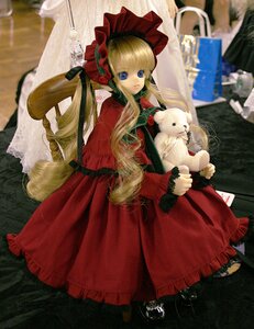 Rating: Safe Score: 0 Tags: 1girl blonde_hair blue_eyes bonnet bow doll dress flower long_hair long_sleeves looking_at_viewer photo red_dress shinku solo stuffed_animal User: admin