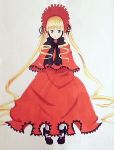 Rating: Safe Score: 0 Tags: 1girl bangs blonde_hair blue_eyes bonnet bow bowtie capelet dress full_body image long_hair long_sleeves looking_at_viewer red_capelet red_dress shinku shoes solo standing twintails very_long_hair User: admin