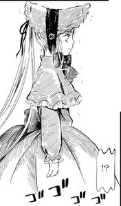 Rating: Safe Score: 0 Tags: 1girl bonnet capelet dress greyscale hat image long_hair long_sleeves monochrome profile ribbon shinku solo User: admin