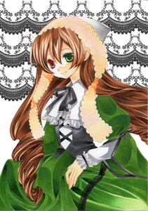 Rating: Safe Score: 0 Tags: 1girl black_ribbon brown_hair dress drill_hair frills green_dress green_eyes image lolita_fashion long_hair long_sleeves looking_at_viewer ribbon smile solo suiseiseki twin_drills twintails very_long_hair white_background User: admin