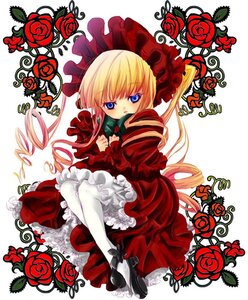 Rating: Safe Score: 0 Tags: 1girl blonde_hair blue_eyes bonnet bow dress drill_hair flower frills full_body image long_hair long_sleeves looking_at_viewer pantyhose red_flower red_rose rose shinku shoes solo thorns twintails white_background white_legwear User: admin