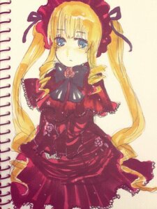Rating: Safe Score: 0 Tags: 1girl blonde_hair blue_eyes bonnet bow bowtie cowboy_shot dress drill_hair frills image long_hair long_sleeves looking_at_viewer red_dress shinku solo standing twintails User: admin