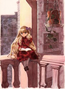 Rating: Safe Score: 0 Tags: 1girl :< alternate_hairstyle balcony bangs blonde_hair blue_eyes blunt_bangs book bow building chair checkered checkered_bow commentary_request dress foot_dangle hair_bow hair_down highres image long_hair long_sleeves looking_away looking_to_the_side missacula on_railing open_book plant potted_plant reading red_dress rozen_maiden shinku shoes sitting solo striped striped_legwear sunlight traditional_media very_long_hair window User: admin
