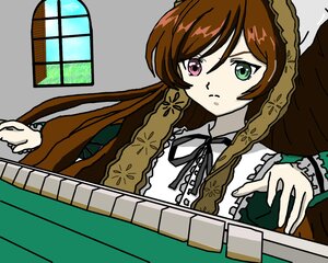 Rating: Safe Score: 0 Tags: 1girl brown_hair dress frills green_dress green_eyes heterochromia image long_hair long_sleeves red_eyes ribbon solo suiseiseki User: admin