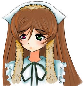 Rating: Safe Score: 0 Tags: 1girl apron blush braid brown_hair dress frills green_eyes head_scarf heterochromia image looking_at_viewer maid ribbon simple_background solo suiseiseki twin_braids upper_body white_background User: admin