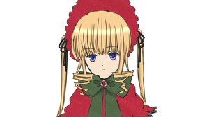 Rating: Safe Score: 0 Tags: 1girl bangs blonde_hair blue_eyes bonnet bow bowtie capelet dress flower green_bow image long_hair long_sleeves looking_at_viewer red_dress rose shinku simple_background solo white_background User: admin