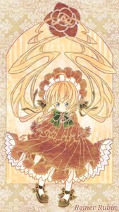 Rating: Safe Score: 0 Tags: 1girl blonde_hair blue_eyes bonnet bow bowtie dress full_body green_bow image long_hair long_sleeves shinku shoes solo standing very_long_hair white_legwear User: admin