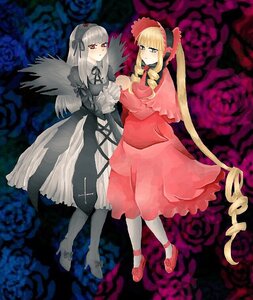 Rating: Safe Score: 0 Tags: 2girls blonde_hair blue_rose blurry bonnet depth_of_field dress drill_hair flower holding_hands image long_hair long_sleeves multiple_girls pair red_dress red_eyes red_rose rose shinku silver_hair suigintou wings User: admin