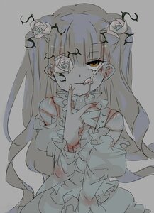 Rating: Safe Score: 0 Tags: 1girl bangs bare_shoulders blood dress eyebrows_visible_through_hair flower frills hair_ornament image kirakishou long_hair long_sleeves looking_at_viewer monochrome off_shoulder rose simple_background smile solo tongue tongue_out very_long_hair yellow_eyes User: admin