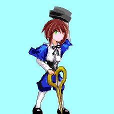 Rating: Safe Score: 0 Tags: 1girl blue_background brown_hair full_body green_eyes hat image long_sleeves looking_at_viewer pantyhose pixel_art short_hair simple_background solo souseiseki standing white_legwear User: admin