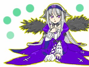 Rating: Safe Score: 0 Tags: 1girl black_wings dress flower frills hairband image lolita_hairband long_hair long_sleeves looking_at_viewer open_mouth polka_dot polka_dot_background purple_dress purple_eyes silver_hair solo suigintou wings User: admin