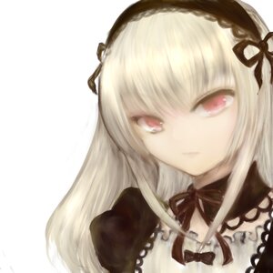Rating: Safe Score: 0 Tags: 1girl bangs black_ribbon bow closed_mouth detached_collar dress eyebrows_visible_through_hair hairband head_tilt image long_hair looking_at_viewer puffy_sleeves red_eyes ribbon silver_hair simple_background solo suigintou white_background User: admin