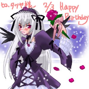 Rating: Safe Score: 0 Tags: 1girl black_wings blush dress flower frills hairband image long_hair long_sleeves looking_at_viewer pink_eyes rose silver_hair solo suigintou wings User: admin