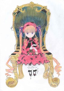 Rating: Safe Score: 0 Tags: 1girl auto_tagged blonde_hair chair dress drill_hair expressionless image long_hair shinku shoes sitting solo very_long_hair User: admin
