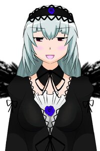 Rating: Safe Score: 0 Tags: 1girl black_dress blue_flower blurry blush dress flower frills hairband image lolita_fashion lolita_hairband long_hair long_sleeves looking_at_viewer open_mouth red_eyes rose silver_hair simple_background smile solo suigintou upper_body white_background User: admin