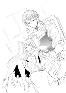 Rating: Safe Score: 0 Tags: 1boy 1girl bangs barasuishou bare_shoulders blush closed_mouth dress eyebrows_visible_through_hair greyscale hair_between_eyes image long_hair long_sleeves looking_at_viewer monochrome shirt sitting sketch smile solo twintails very_long_hair User: admin