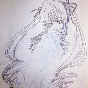 Rating: Safe Score: 0 Tags: 1girl dress drill_hair frills hairband image lolita_hairband long_hair long_sleeves looking_at_viewer monochrome sketch solo suigintou traditional_media twintails User: admin