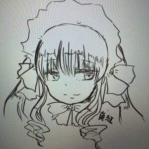 Rating: Safe Score: 0 Tags: 1girl bangs bow closed_mouth drill_hair eyebrows_visible_through_hair halftone image looking_at_viewer monochrome shinku smile solo traditional_media User: admin