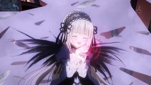 Rating: Safe Score: 0 Tags: 1girl :d black_dress black_ribbon black_wings building closed_eyes dress frills hairband image long_hair long_sleeves open_mouth outdoors ribbon silver_hair smile solo suigintou very_long_hair wings User: admin