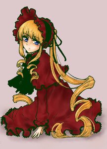 Rating: Safe Score: 0 Tags: 1girl blonde_hair blue_eyes blush bonnet bow dress drill_hair image long_hair long_sleeves looking_at_viewer red_dress shinku simple_background sitting solo twintails very_long_hair User: admin