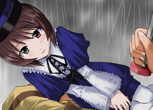 Rating: Safe Score: 0 Tags: 1girl blue_dress blush brown_hair carrying date_(hoshikariza) dress frills green_eyes hat heterochromia image long_sleeves looking_at_viewer out_of_frame pantyhose pov rain red_eyes rozen_maiden short_hair siblings sisters solo solo_focus souseiseki top_hat User: admin