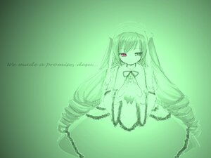Rating: Safe Score: 0 Tags: 1girl chain dress green_background heterochromia image long_hair long_sleeves looking_at_viewer monochrome red_eyes ribbon simple_background solo suiseiseki twintails very_long_hair User: admin