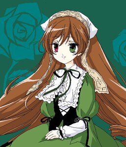 Rating: Safe Score: 0 Tags: 1girl brown_hair dress flower frills green_background green_dress green_eyes heterochromia image long_hair long_sleeves looking_at_viewer red_eyes rose simple_background solo suiseiseki very_long_hair User: admin