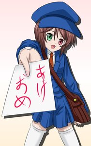 Rating: Safe Score: 0 Tags: 1girl bag beret brown_hair green_eyes hat heterochromia image looking_at_viewer necktie open_mouth outstretched_arm red_eyes short_hair skirt smile solo souseiseki thighhighs white_legwear zettai_ryouiki User: admin