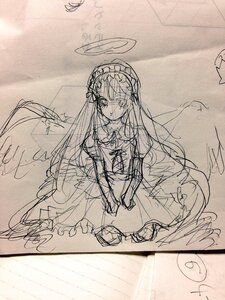 Rating: Safe Score: 0 Tags: 1girl dress hairband halo image long_hair long_sleeves looking_at_viewer monochrome sketch solo suigintou traditional_media very_long_hair wings User: admin