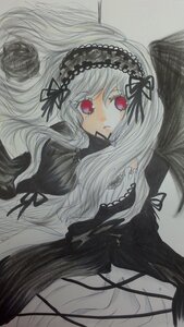 Rating: Safe Score: 0 Tags: 1girl black_ribbon black_wings dress flower frills hairband image long_hair long_sleeves looking_at_viewer red_eyes ribbon rose silver_hair solo suigintou traditional_media very_long_hair wings User: admin