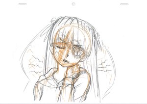 Rating: Safe Score: 0 Tags: 1girl barasuishou blush eyebrows_visible_through_hair hair_ribbon image long_hair monochrome open_mouth ribbon sketch solo tears twintails upper_body User: admin