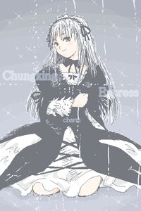 Rating: Safe Score: 0 Tags: 1girl bangs black_dress closed_mouth dress flower frills hairband image long_hair long_sleeves looking_at_viewer rain ribbon silver_hair sitting smile solo sparkle suigintou wariza User: admin