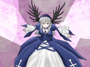 Rating: Safe Score: 0 Tags: 1girl black_wings dress flower frilled_sleeves frills hairband image juliet_sleeves long_hair long_sleeves looking_at_viewer ribbon rose silver_hair solo suigintou wings User: admin