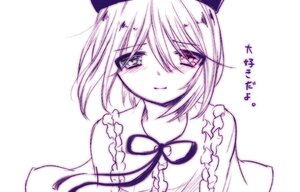 Rating: Safe Score: 0 Tags: 1girl bangs blush closed_mouth eyebrows_visible_through_hair frilled_shirt_collar frills hat image looking_at_viewer monochrome ribbon short_hair simple_background solo souseiseki striped upper_body white_background User: admin