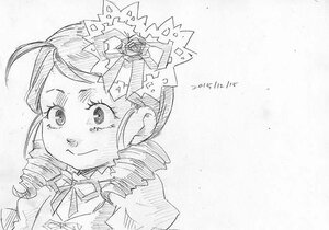 Rating: Safe Score: 0 Tags: 1girl antenna_hair bow bowtie drill_hair flower graphite_(medium) greyscale image kanaria looking_at_viewer monochrome smile solo traditional_media twin_drills upper_body User: admin