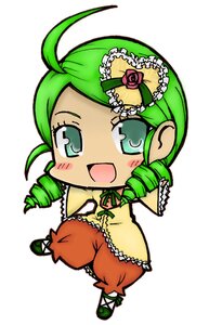 Rating: Safe Score: 0 Tags: 1girl :d ahoge blush chibi dress drill_hair flower full_body green_eyes green_hair image kanaria long_sleeves open_mouth rose simple_background smile solo standing twin_drills white_background yellow_dress User: admin