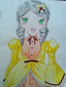 Rating: Safe Score: 0 Tags: 1girl artist_name bow colored_pencil_(medium) dress drill_hair green_eyes image juliet_sleeves kanaria long_sleeves marker_(medium) millipen_(medium) open_mouth photo puffy_sleeves simple_background smile solo traditional_media twin_drills watercolor_(medium) yellow_dress User: admin