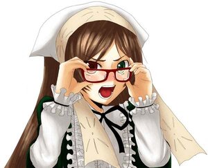 Rating: Safe Score: 0 Tags: 1girl adjusting_eyewear blush brown_hair glasses green_eyes hat head_scarf heterochromia image long_hair long_sleeves looking_at_viewer open_mouth red_eyes simple_background solo suiseiseki white_background User: admin