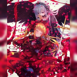 Rating: Safe Score: 0 Tags: 2girls blonde_hair blush closed_eyes dress flower frills hairband image long_hair long_sleeves multiple_girls pair rose shinku silver_hair sitting sleeping suigintou twintails wings User: admin