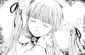 Rating: Safe Score: 0 Tags: 1girl closed_eyes flower greyscale hair_ribbon image long_hair monochrome ribbon rose shinku solo upper_body User: admin