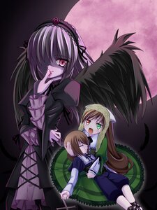 Rating: Safe Score: 0 Tags: 2girls 3girls black_wings brown_hair dress frills full_moon hair_over_one_eye hairband heterochromia image long_hair long_sleeves looking_at_viewer moon multiple multiple_girls open_mouth red_eyes siblings sisters suigintou suiseiseki tagme tongue very_long_hair wings User: admin