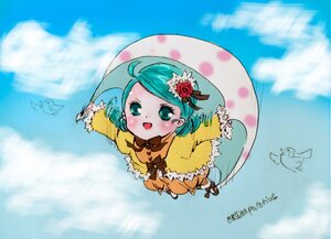 Rating: Safe Score: 0 Tags: 1girl blush cloud day dress flower flying green_hair hat image kanaria long_sleeves open_mouth outdoors sky smile solo User: admin