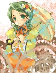 Rating: Safe Score: 0 Tags: 1girl flower frills green_eyes green_hair holding holding_umbrella image kanaria long_sleeves looking_at_viewer parasol solo umbrella User: admin