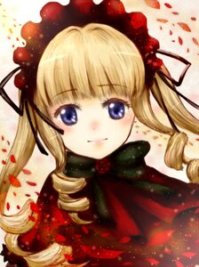 Rating: Safe Score: 0 Tags: 1girl blonde_hair blue_eyes blush bonnet bow drill_hair flower image long_hair looking_at_viewer petals rose rose_petals shinku smile solo twintails User: admin