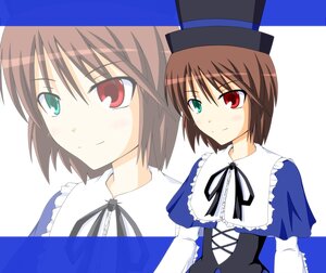 Rating: Safe Score: 0 Tags: 2girls auto_tagged blue_dress blush brown_hair dress green_eyes hat heterochromia image long_sleeves looking_at_viewer multiple_girls red_eyes ribbon short_hair siblings sisters smile solo souseiseki top_hat twins white_background User: admin