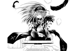 Rating: Safe Score: 0 Tags: 1girl dress feathers flower frills greyscale hairband image lolita_hairband long_hair long_sleeves looking_at_viewer monochrome smile solo suigintou User: admin