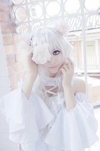 Rating: Safe Score: 0 Tags: 1girl animal_ears bangs blue_eyes blurry closed_mouth flower indoors kirakishou lips long_hair looking_at_viewer smile solo upper_body white_dress white_hair User: admin