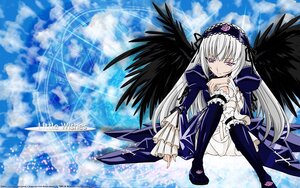 Rating: Safe Score: 0 Tags: 1girl black_wings cloud detached_collar dress flower frilled_sleeves frills hairband image long_hair long_sleeves looking_at_viewer pink_eyes silver_hair sitting sky solo suigintou wings User: admin