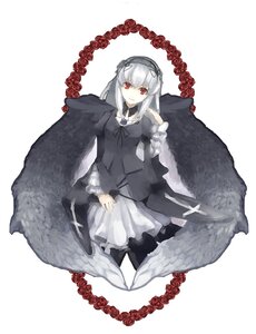 Rating: Safe Score: 0 Tags: 1girl bangs black_dress black_wings dress feathered_wings feathers flower frills hairband image long_hair long_sleeves looking_at_viewer red_eyes ribbon rose smile solo suigintou wings User: admin