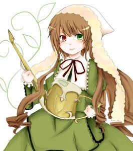 Rating: Safe Score: 0 Tags: 1girl black_ribbon brown_hair dress frills green_dress green_eyes hat head_scarf heterochromia image long_hair long_sleeves looking_at_viewer red_eyes ribbon simple_background smile solo suiseiseki very_long_hair watering_can white_background User: admin